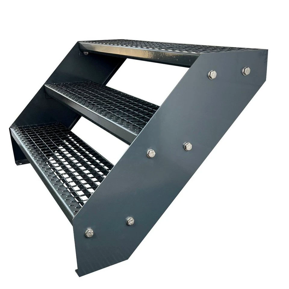 Kaminbau Mierzwa Außentreppe Premium Anthrazit 3 Stufen Höhe 57 cm Gitterrost nach DIN 24531