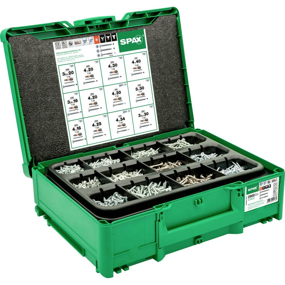 SPAX Schrauben-Set systainer³ T-Loc Möbelbau 2.900 Schrauben 12 Abmessungen
