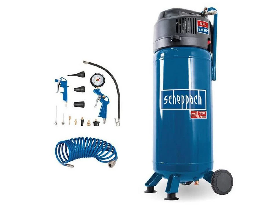 Scheppach Kompressor HC51V 1500 W max. 10 bar 50 l Set 15-tlg. mit 8 m Spiralschlauch