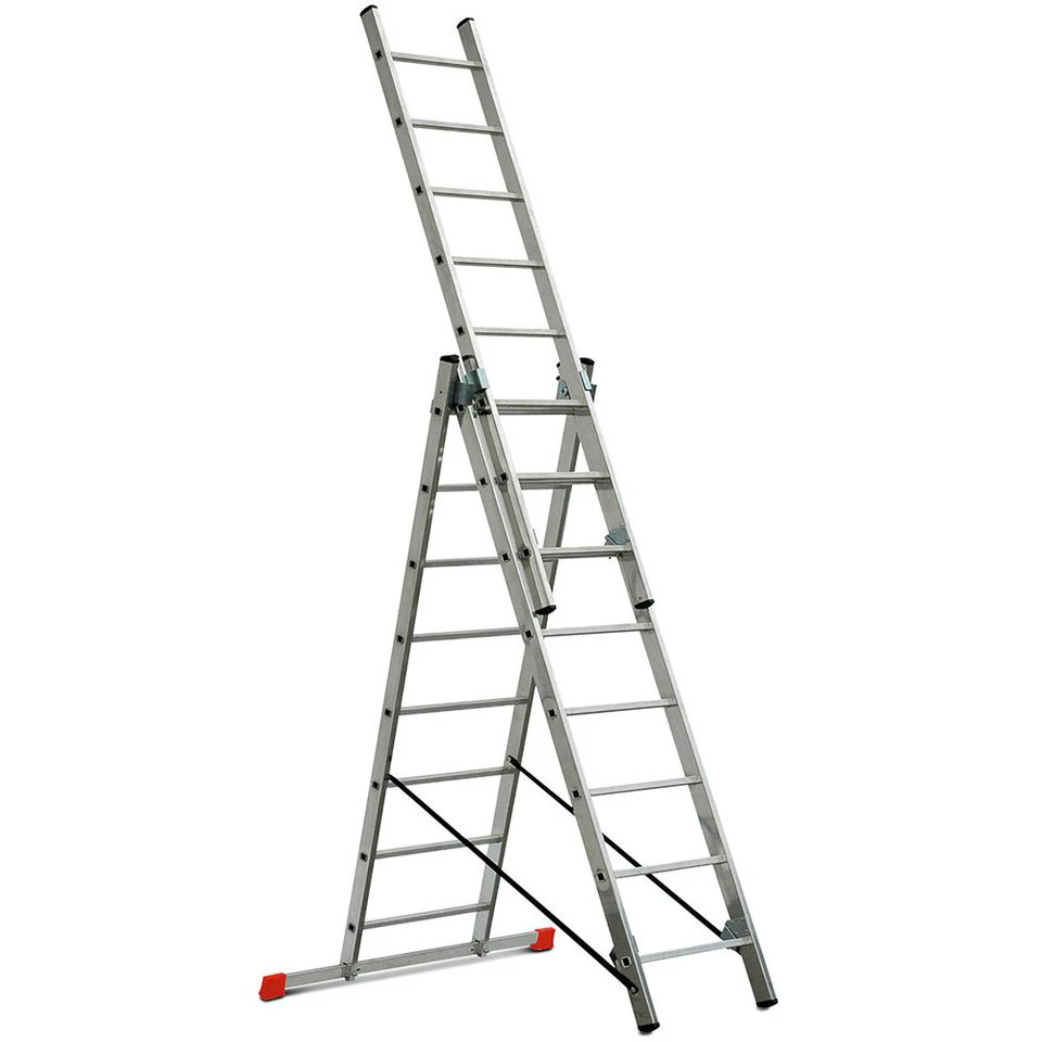 BRB-Lagertechnik Vielzweckleiter Aluminium 3x 8 Sprossen Anlegeleiter Bockleiter Schiebeleiter