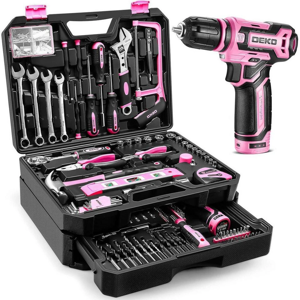 LuxusKollektion Akku-Bohrschrauber Werkzeugkoffer 12V 238 Teile Frauen Rosa