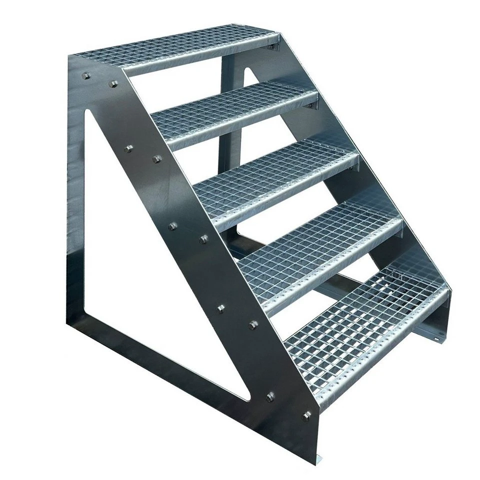 Kaminbau Mierzwa Außentreppe Premium Treppe feuerverzinkt 5 Stufen 95 cm Gitterrost