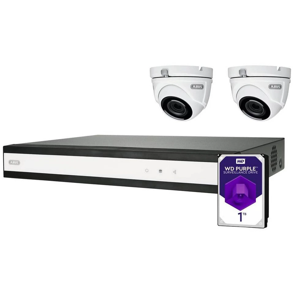 ABUS Überwachungskamera Komplett-Set TVVR33622D mit Hybrid-Videorekorder 2 analoge Mini-Dome-Kameras IR-LEDs