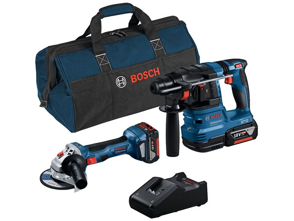 Bosch Professional Elektrowerkzeug-Set GBH 18 V-22 + GWS 18 V-7 13-tlg. 2 Akkus 4,0 Ah Ladegerät Tasche
