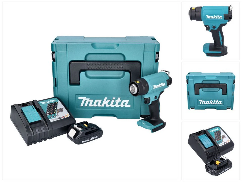 Makita Heißluftgebläse DHG 180 Akku 18 V 550 °C 200 l/min 2,0 Ah Ladegerät