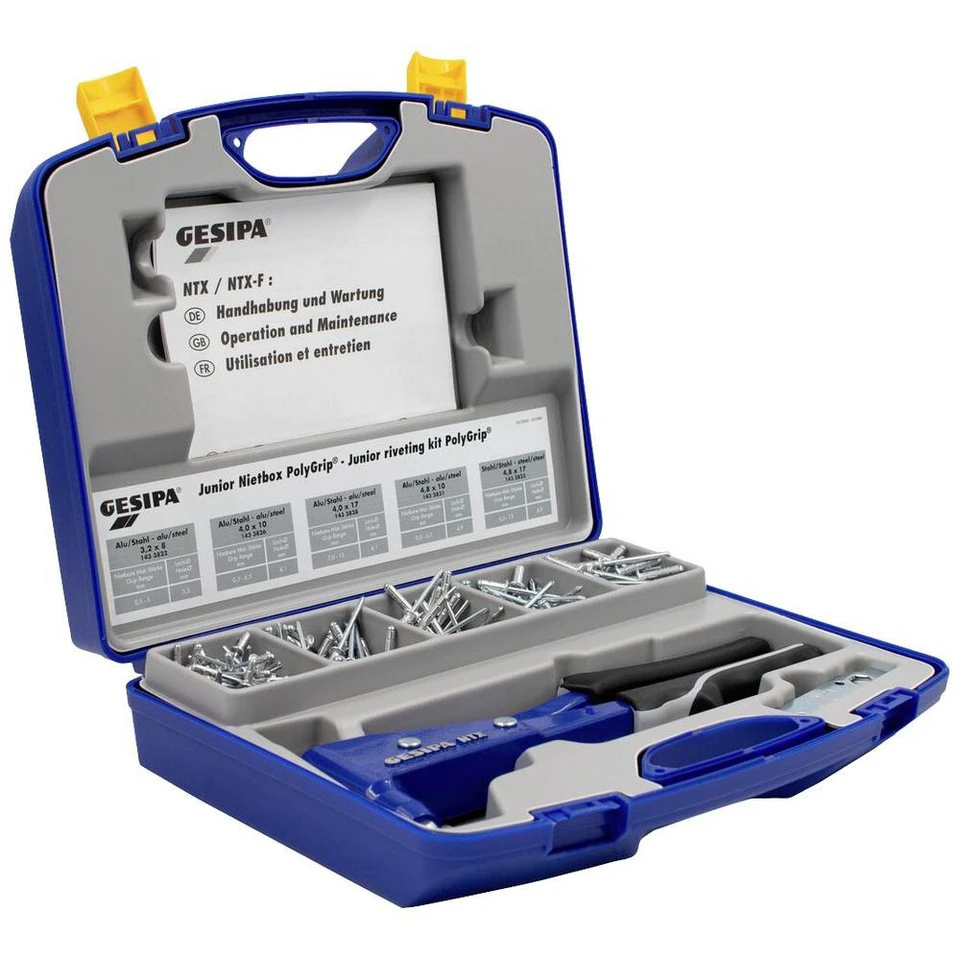 GESIPA Junior-Box Blindnietzange mit PolyGrip-Blindnieten 1457662 und Kunststoffkoffer