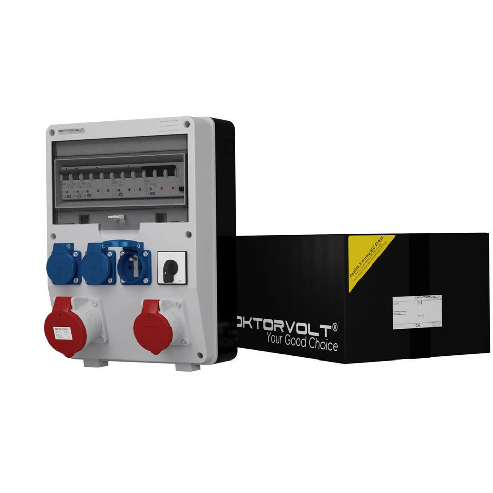 Doktorvolt Stromverteiler TD-S/FI 32A 16A 3x230V französisch/belgisch Nockenschalter 0-1 IP44