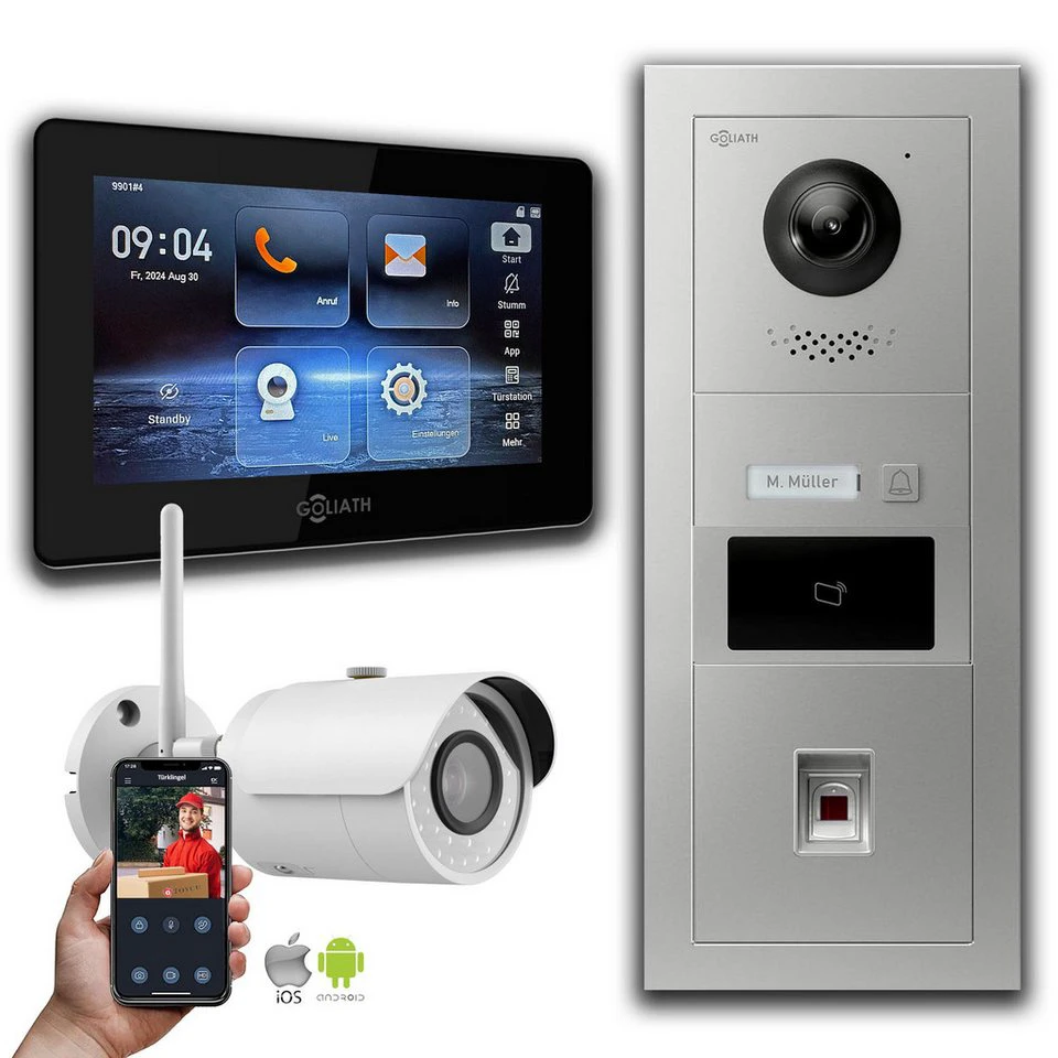 Goliath Video-Türsprechanlage GL-HB145 2-Draht BUS 7-Zoll RFID Fingerprint WLAN-Kamera