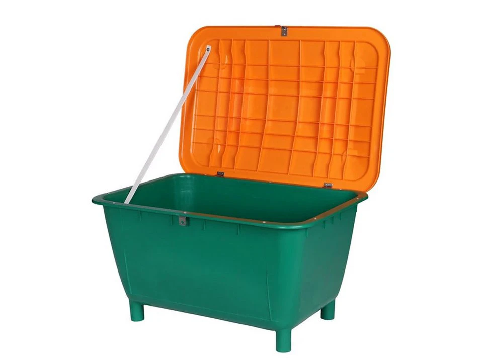 Jopa Baueimer Streugutbehälter 220 l ohne Entnahmerutsche grün mit orangem Deckel