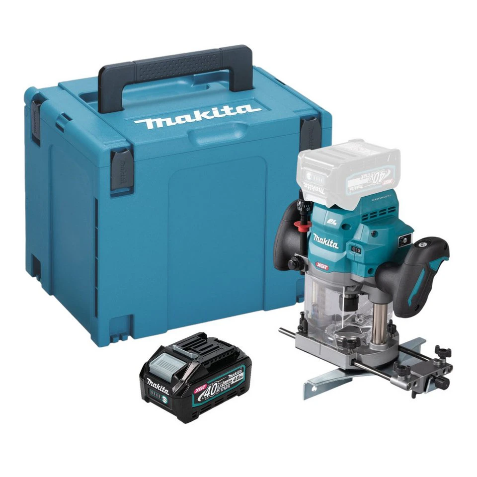 Makita Akku-Oberfräse RP001G 40 V XGT 6/8/12 mm 1900 W mit BL4040 Akku Makpac