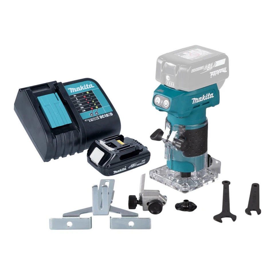 Makita DRT52 Akku-Kantenfräse 18 V 6 mm bürstenlos mit Akku 1,5 Ah Ladegerät