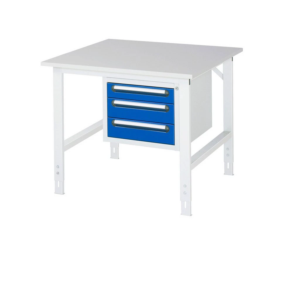 RAU Werkbank Arbeitstisch 1.000 x 760-1.080 x 1.000 mm 3 Schubladen lichtgrau