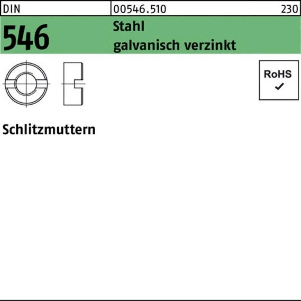 Reyher Schlitzmutter DIN 546 M 16 Stahl galvanisch verzinkt 250 Stück 005465100160000