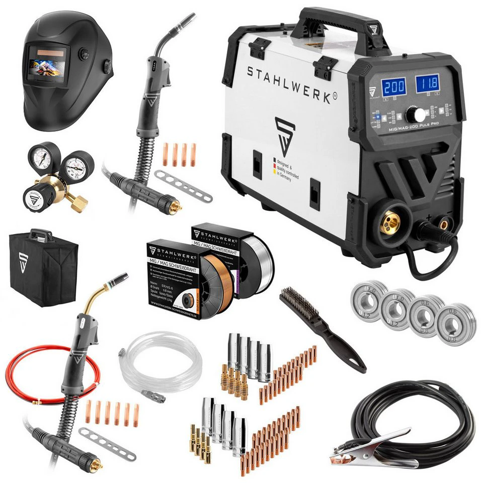 STAHLWERK MIG/MAG-200 Puls Pro IGBT Schutzgasschweißgerät 20-200 A 5 in 1 Kombigerät