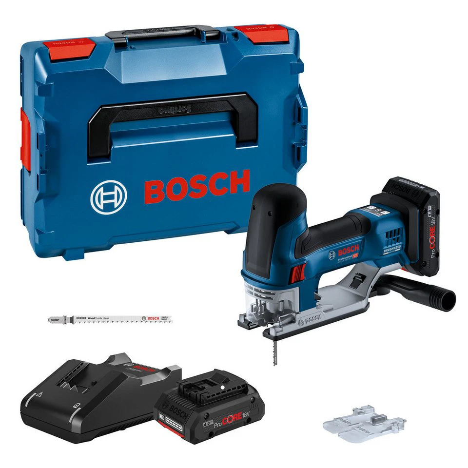 Bosch Professional Akku-Stichsäge GST 18V-155 SC 2x 4,0Ah Akkus Schnellladegerät GAL 18V-40 L-BOXX