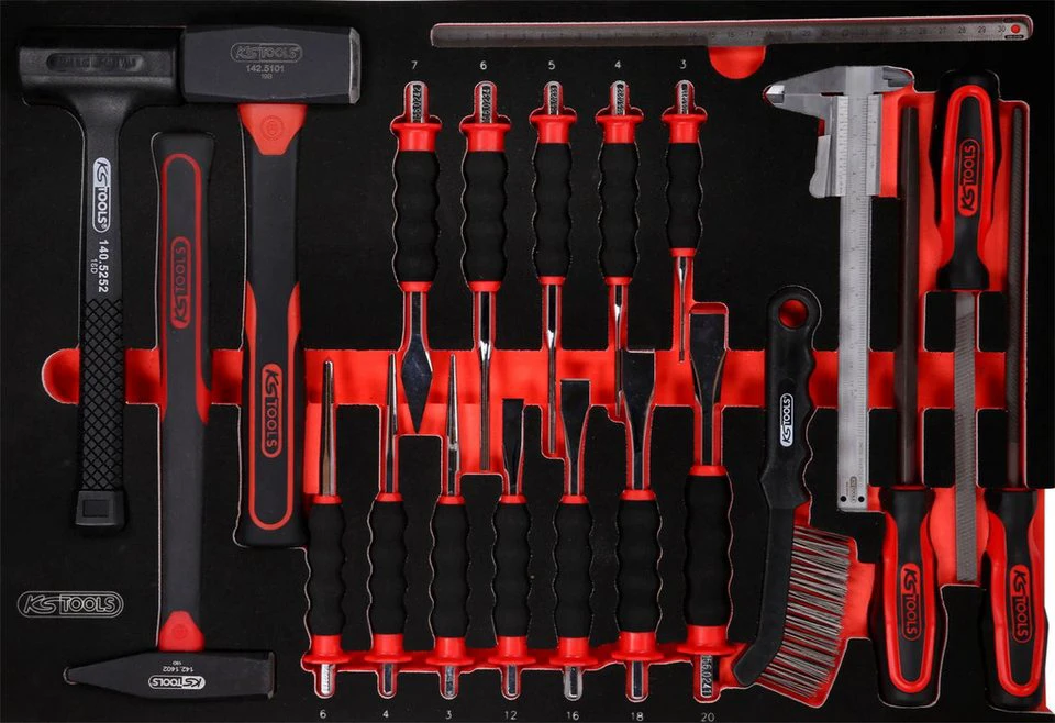 KS Tools Hammer-, Meißel- und Feilensatz 21-tlg in Schaumstoffeinlage