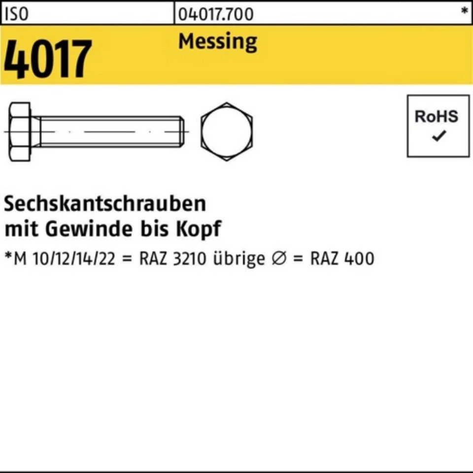 Bufab Sechskantschraube BUFAB 040177000160040 ISO 4017 Messing M16 x 40 50 Stück