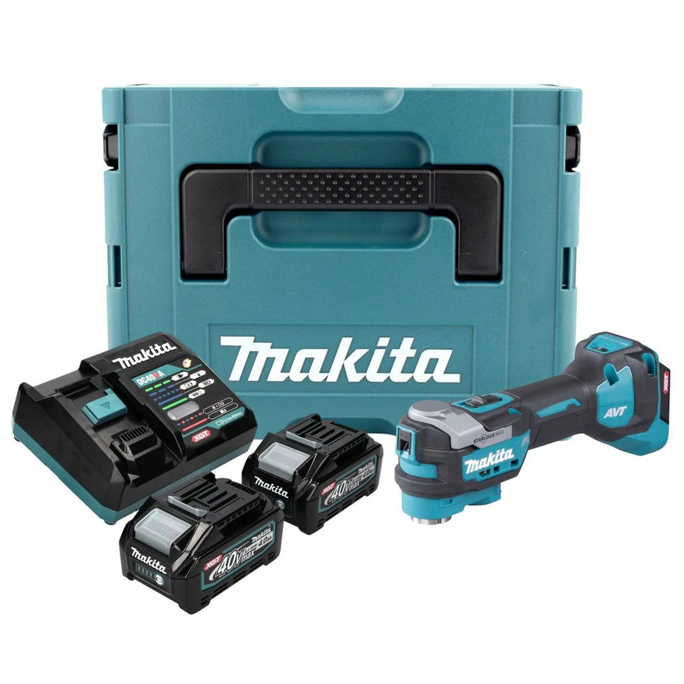 Makita Akku-Multifunktionswerkzeug TM 001 GM201 40 V max. Starlock Max 2x Akku 4,0 Ah Lader Makpac
